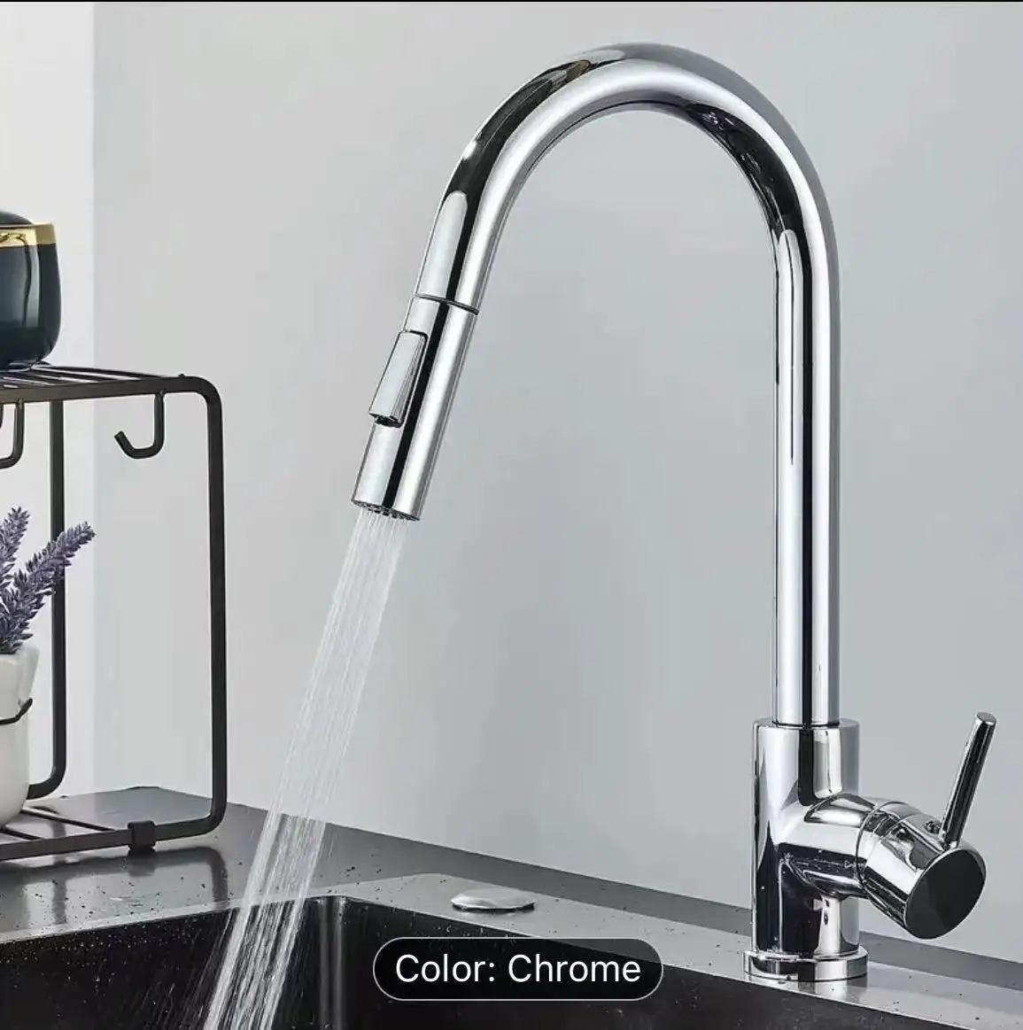 Grifo de cocina extraíble cromado 304, mezclador para fregadero, boquilla rociadora de una sola manija, grifo mezclador
