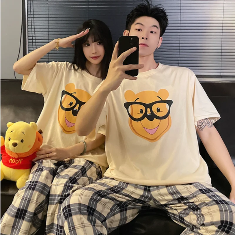 Cartoon Disney couple pajamas autumn new round neck long-sleeved trousers casual two-piece set women\'s pajamas loungewear set