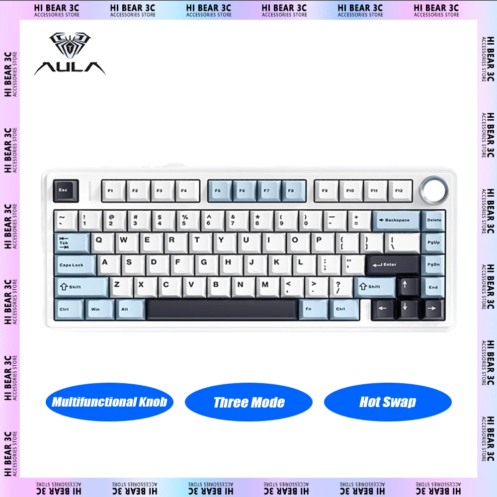 Klawiatura mechaniczna AULA F75 wielofunkcyjne pokrętło trzy tryby Hot Swap RGB Gaming Keyboard uszczelka akcesoria komputer dla graczy Mac prezenty