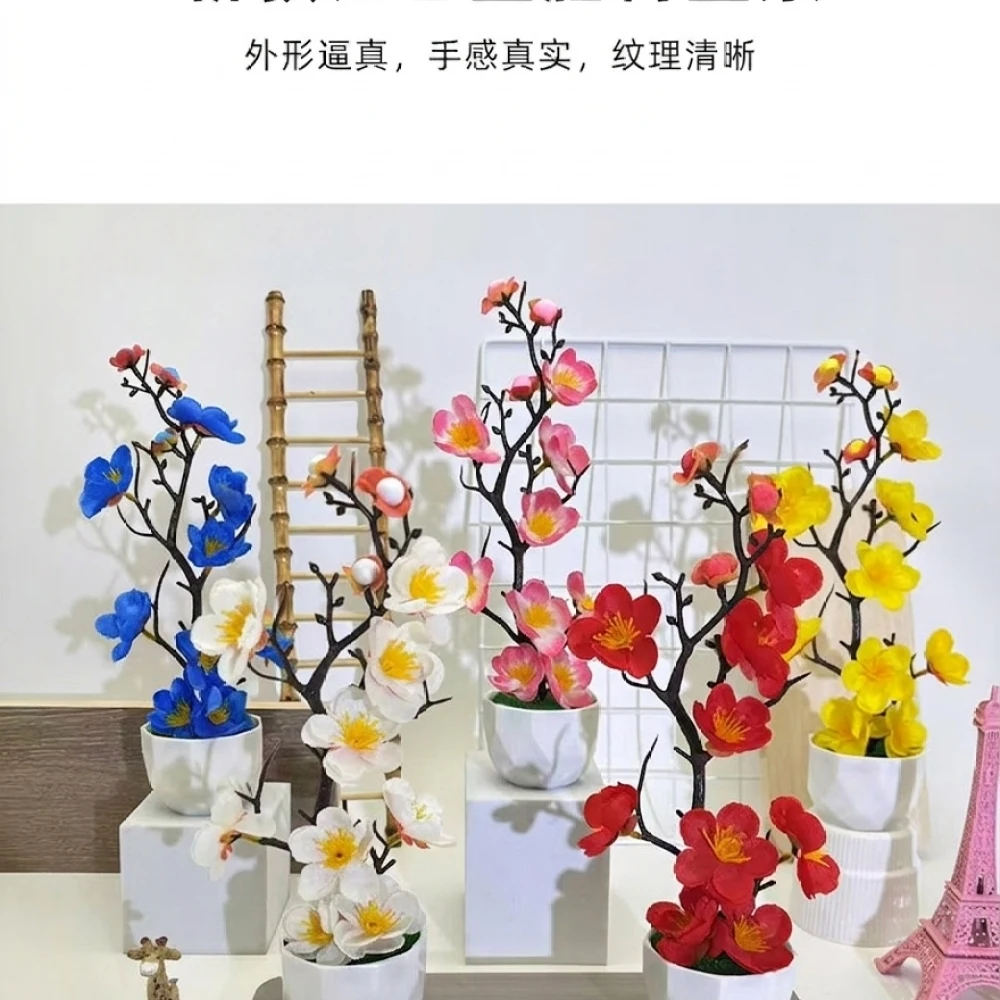 Simulation Plum Flower Bonsai Plastic Plant Artificial Floral Arrangement Desktop Decor For New Year Festive Supplies
