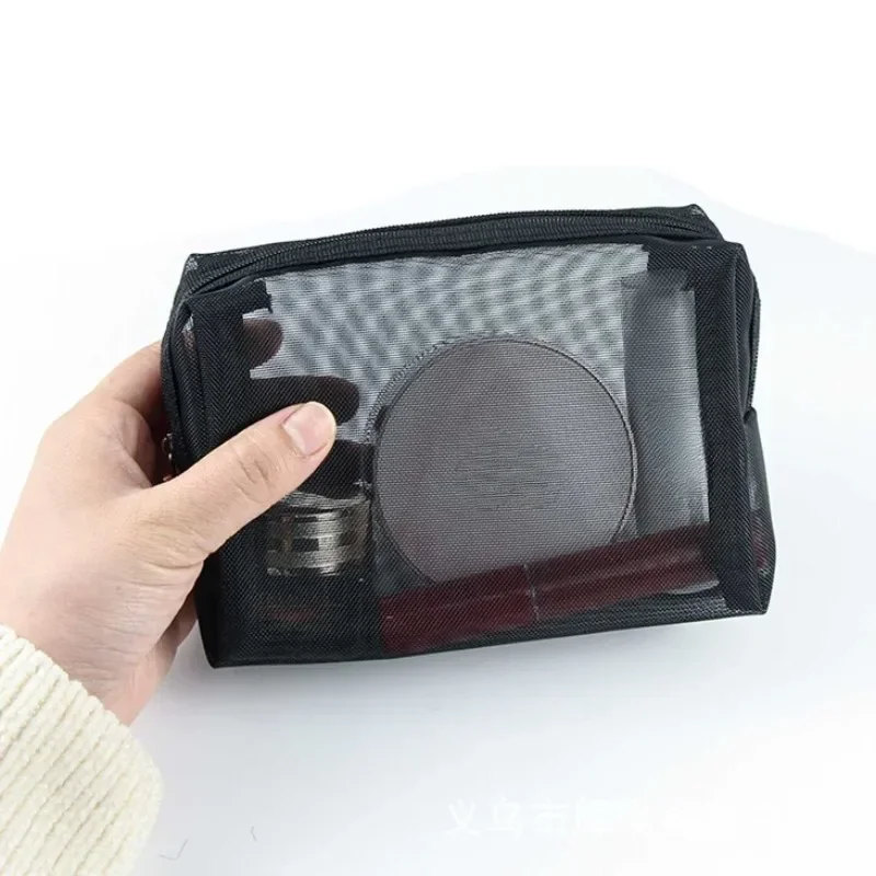 1pcs Transparent Mesh Zipper Cosmetic Bag Women Necessary Organizer Fashion Small Large Black Toiletry Bags Makeup Pouch Case