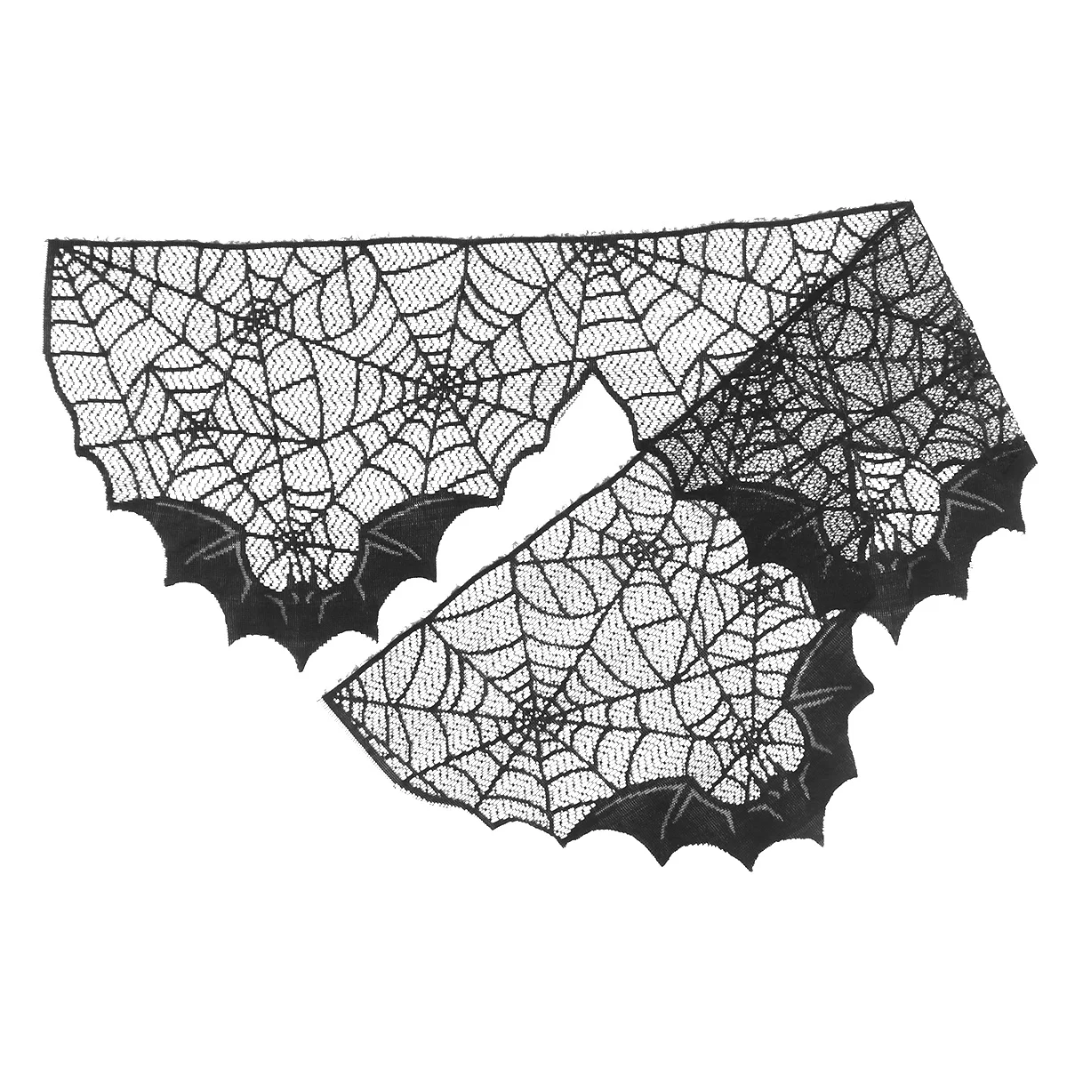 

Black Lace Bat Spider Web Fireplace Mantle Scarf Halloween Decor Mysterious Ambiance Table Door Window Buffet Backdrop