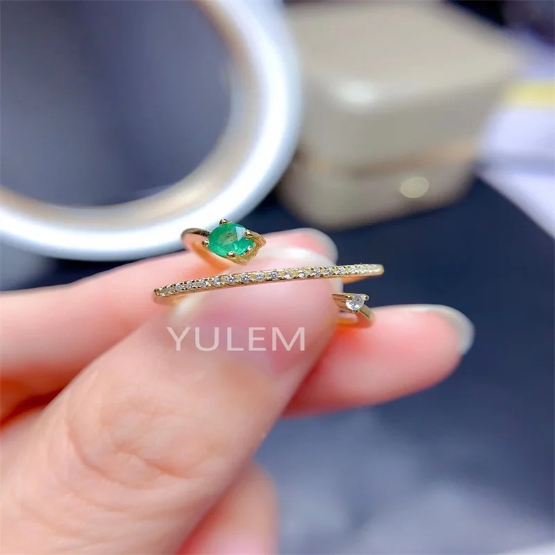 

YULEM Natural Emerald Ring round cut with 925 Sterling Silver 4*4mm Gemstone Fine Jewelry Daily Wear