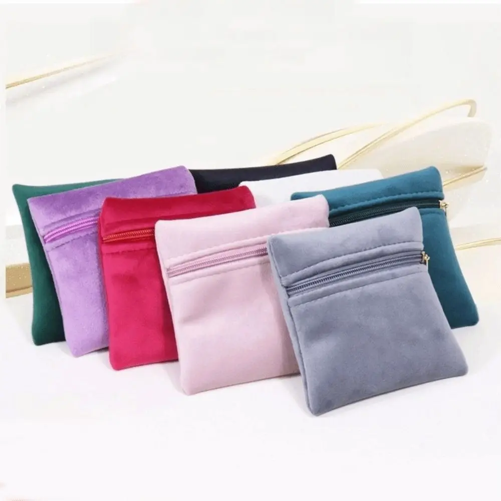 

Soft Velvet Jewelry Bag Zipper Closure Double-Sided Zipper Jewelry Pouch Portable Dust Proof Double-Sided Velvet Bag