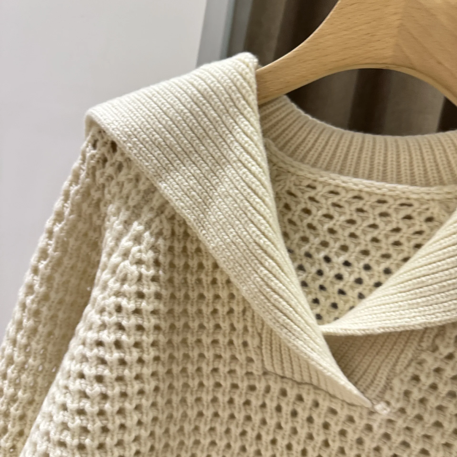 

Autumn/Winter Hollow-Out Navy Collar Loose-Fitting Sweater, Old Money Style, Versatile Thick Women'S Top