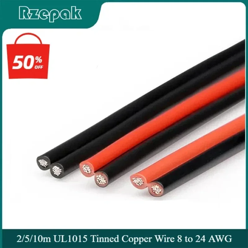 2/5/10m UL1015 Tinned Copper Wire 8 to 24 AWG 600V PVC Insulated Multi-Strand Cable for Lamp Lighting DIY