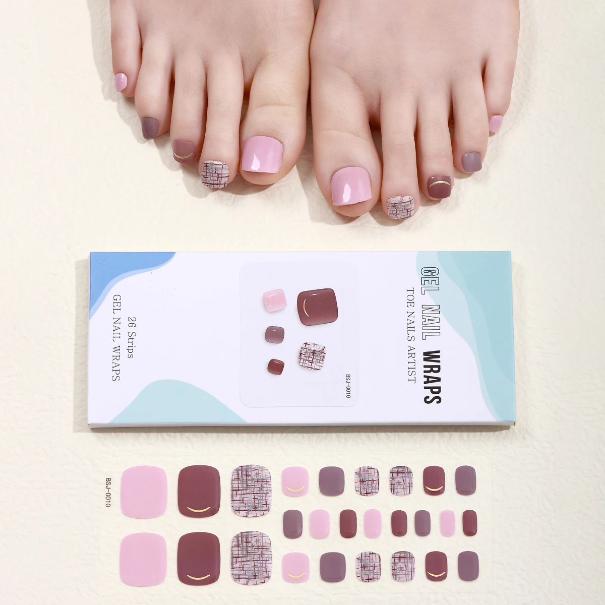 Pegatinas de uñas de Gel para dedos de los pies, tiras autoadhesivas de cubierta completa coreana, lámpara UV, necesita deslizadores impermeables, accesorios de manicura, 26 puntas