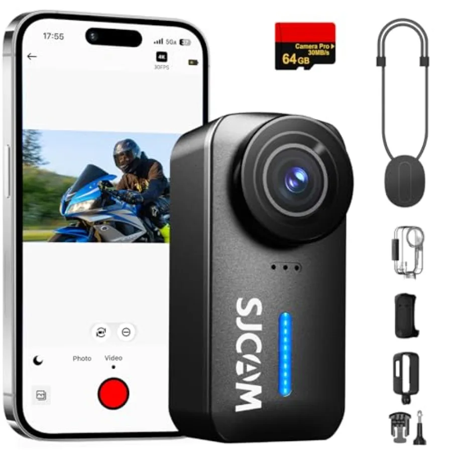 

Wearable 4K body camera for sports, biking helmet mounting; ABS plastic, black; 64GB storage, 3H battery, EIS stabilization, 30