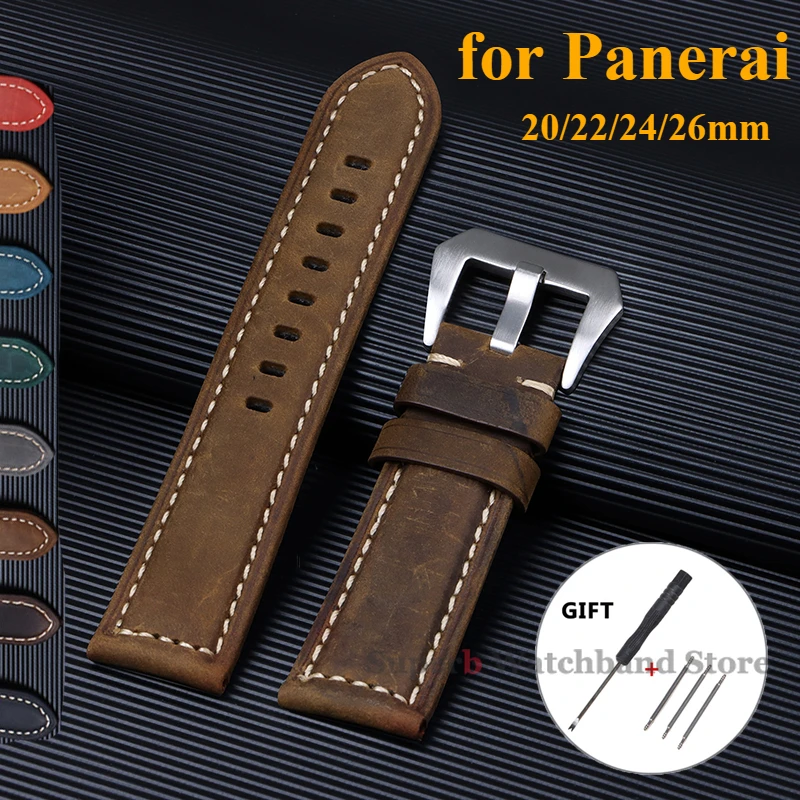 20 22 24 26mm High Quality Cowhide Leather Bracelet Men Watch Strap Retro Leather Band for Panerai Crazy Horse Sport Bracelet