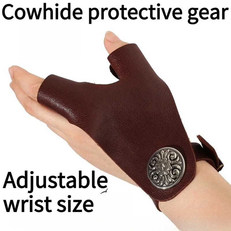 Slingshot Protective Gear Traditional Recurve Bow Two Finger Genuine Leather Protective Finger Archery Accessorie