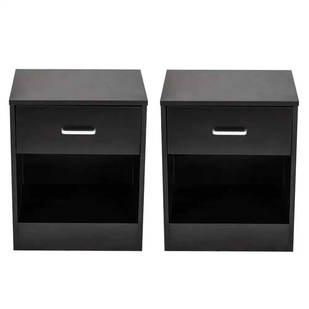 [XMSJ]Set of 2 Nightstand End Beside Table 1 Drawer Storage Organizer Room Furniture,Black