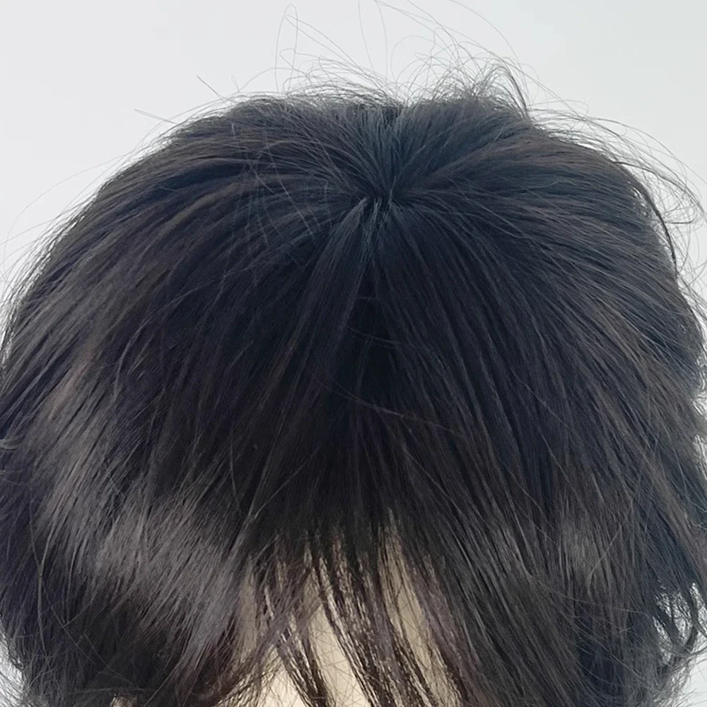 20inch-Synthetic Short Mullet Head Wigs with Bangs  Straight Anime Men Nature Black Hair Wig for Daily Party Cosplay