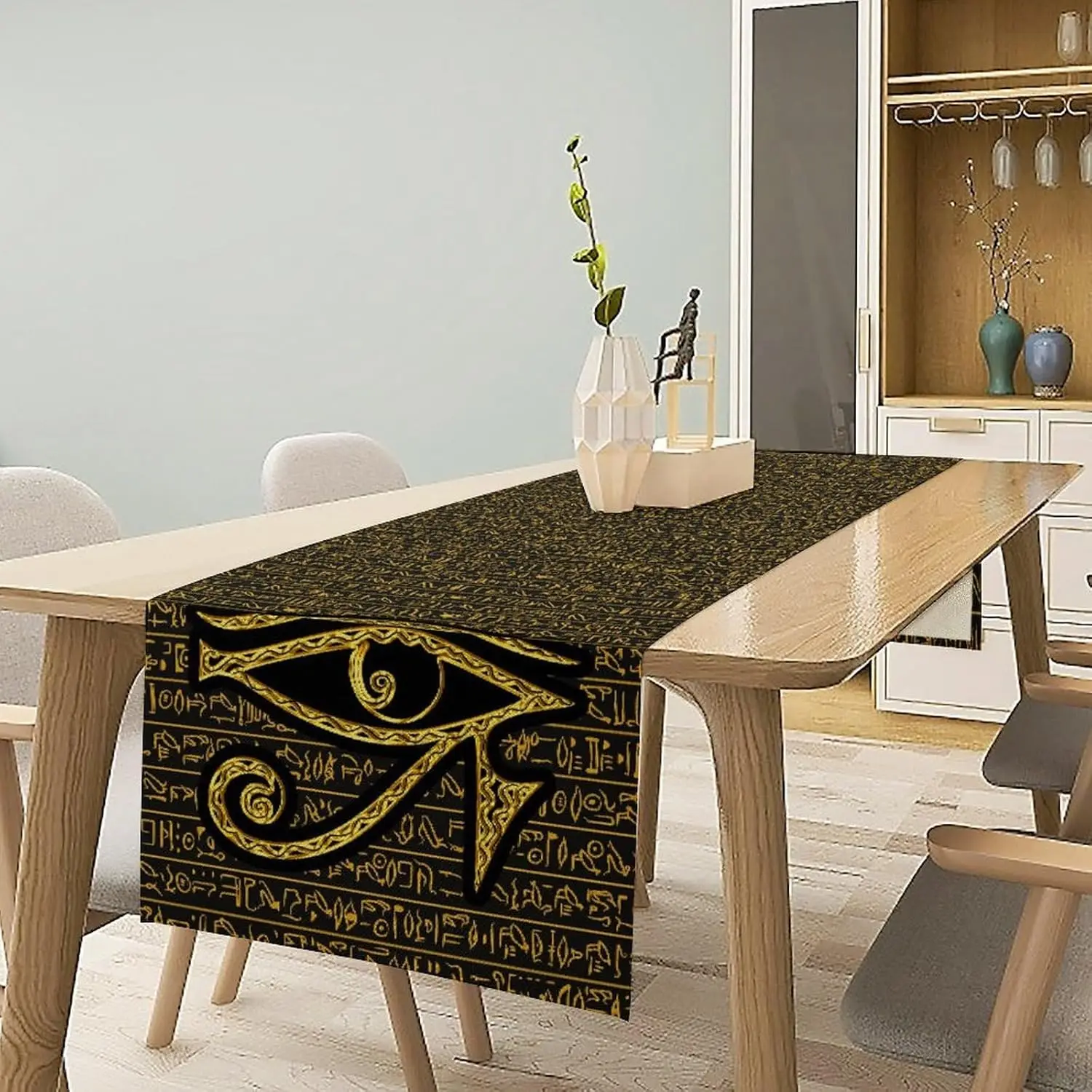 Ancient Egyptian Eye of Horus Ancient Linen Table Runner Holiday Party Decor Reusable Kitchen Dining Table Runner Wedding Decor