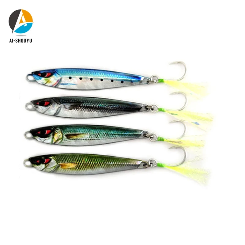 

AI-SHOUYU New Matel Jig Fishing Lure Slow Jigging Spoon 20g 40g 60g 80g 3D Print Aitificial Slow Shore Casting Spoon with Hook