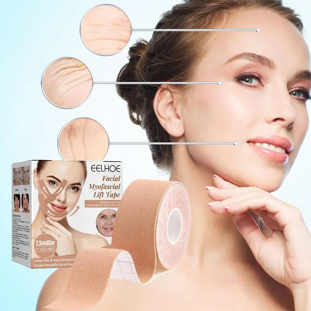 2 Rolls Facial Myofascial Face Lift Tape, Face Tape For Castor Oil, Breathable Face Lifting Patches For Firming Tightening Skin image 4