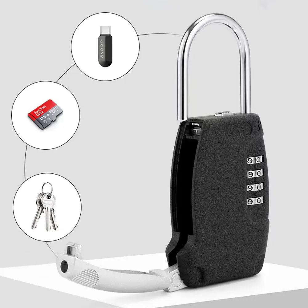 High Quality Hidden Key Safe Box 4-Digital Password Combination Lock With Hook Mini Metal Secret Box For Home Villa Caravan