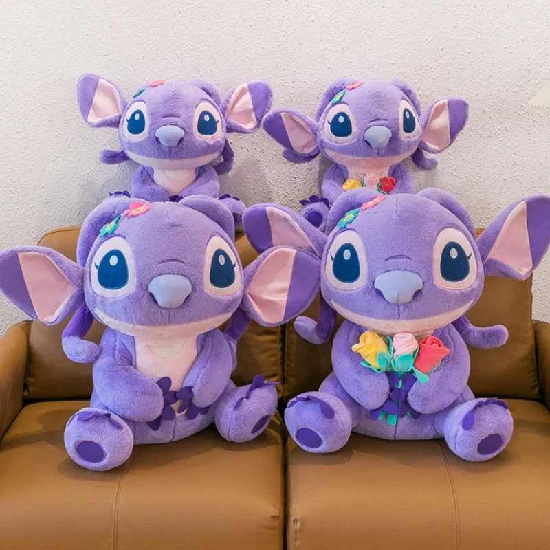 New Anime Purple Flower Shaped Stitch Plush Doll Cute Cartoon Stitch Children's Plush Doll Girl's Room Soft Pillow Birthday Gift