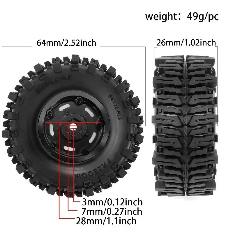 1.3 Inch Soft Muddy Tire Beadlock Wheel Rim for 1/18 1/24 Scale RC Crawler Car Parts Compatible with TRX4M SCX24