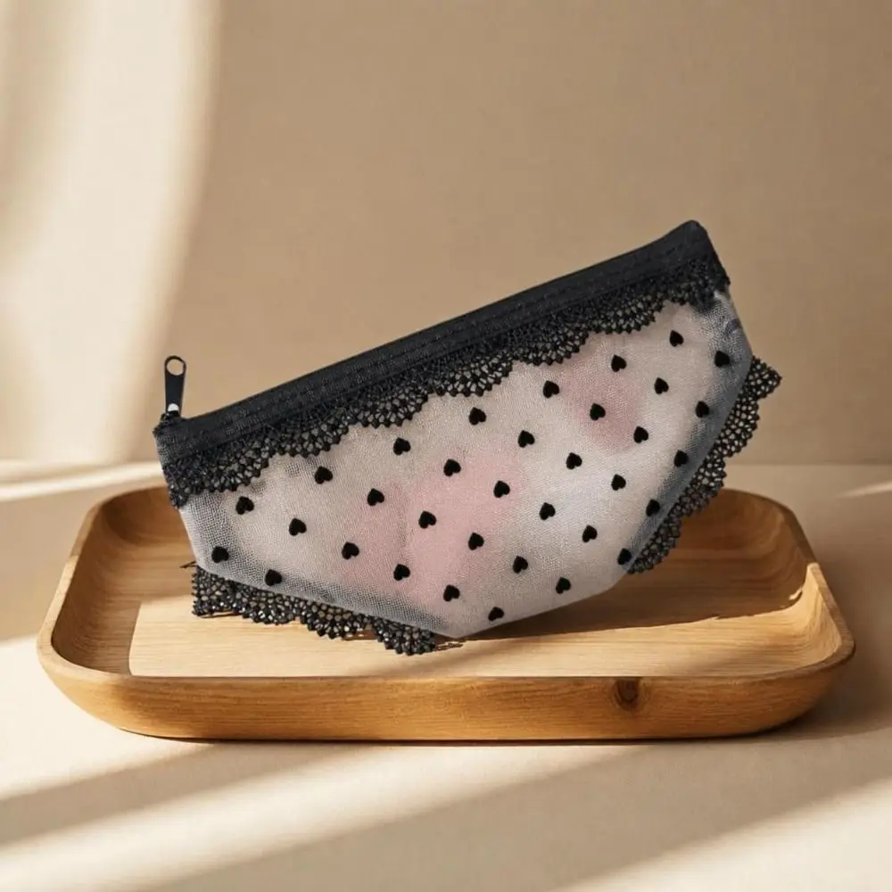 Leopard Print Panties Shaped Makeup Pouch Zippered Portable Mesh Cosmetic Bag Lightweight Lace Trimmed Storage Pouch Daily Use