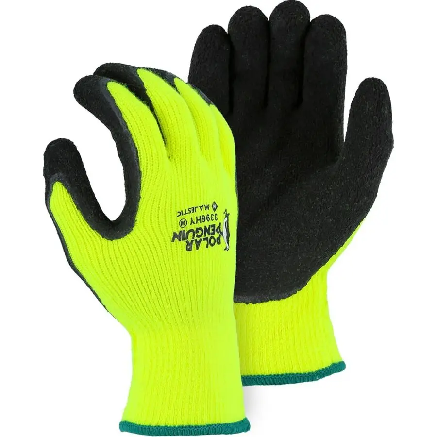 

Polar Penguin Winter Lined Napped Terry Glove with Foam Latex Dipped Palm 1 Dozen XL ANSI A2, Heavyweight Glove, Hiviz Yellow Bl