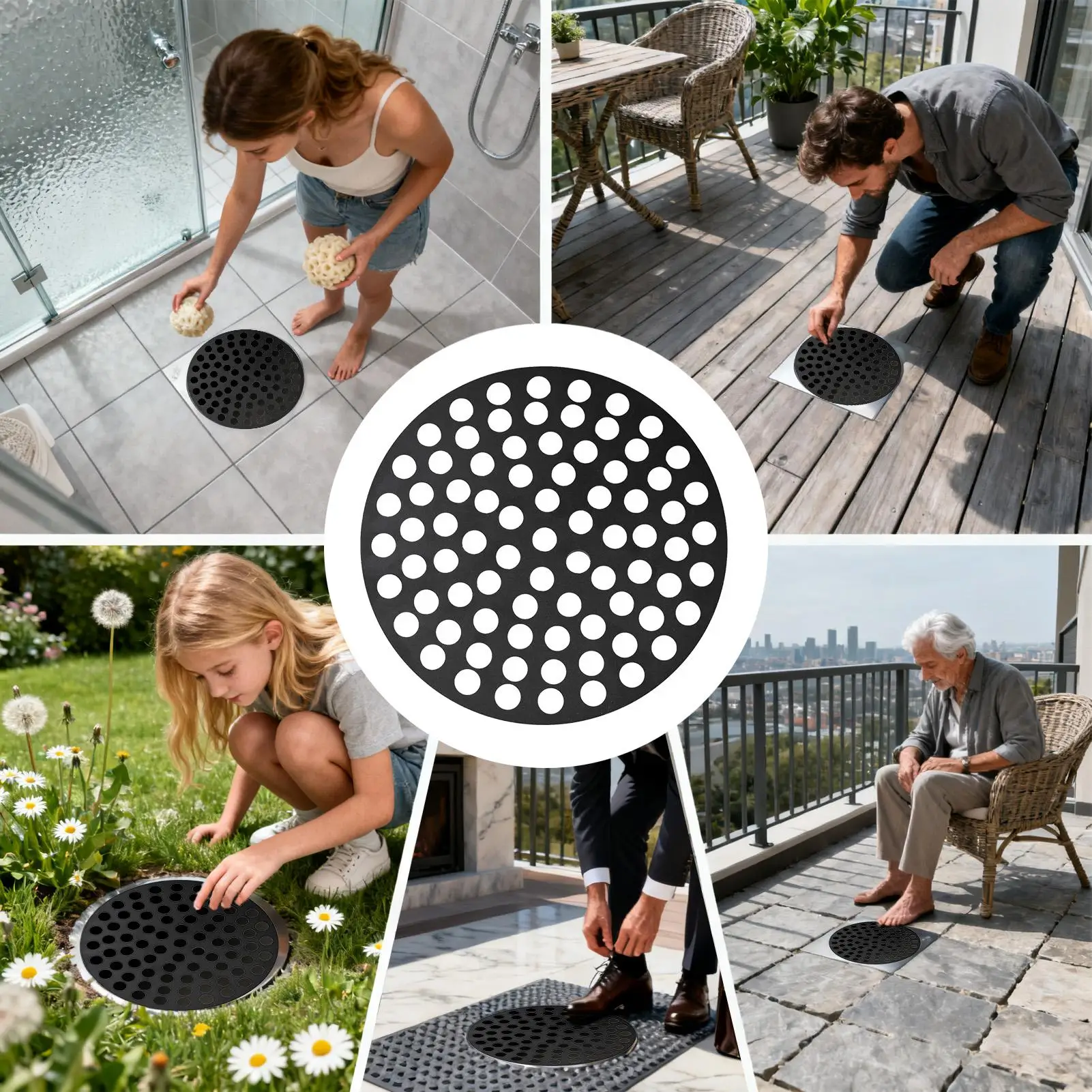 غطاء لبالوعة من الحديد الزهر 7 بوصة مصفاة من الحديد الزهر المستديرة مصفاة تصريف أرضية الطابق السفلي صر للحمام والشرفة والفناء والحديقة #5