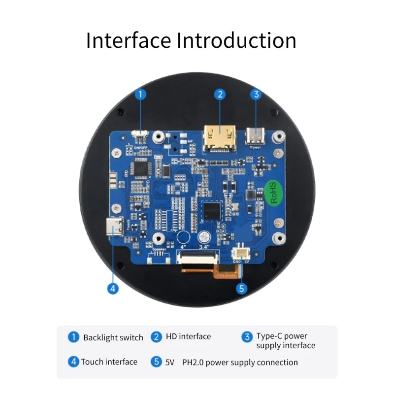 3,4-inch rond LCD-aanraakscherm 800x800 resoluties 10-punts IPS-aanraakschermen Ondersteuning voor RPi 5/4B/3B+ Compute-module