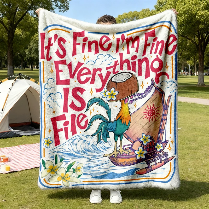 Funny Chicken Panic  Flannel Blanket, Its Fine Im Fine Everything Is fine Flannel Throw, Island Hei