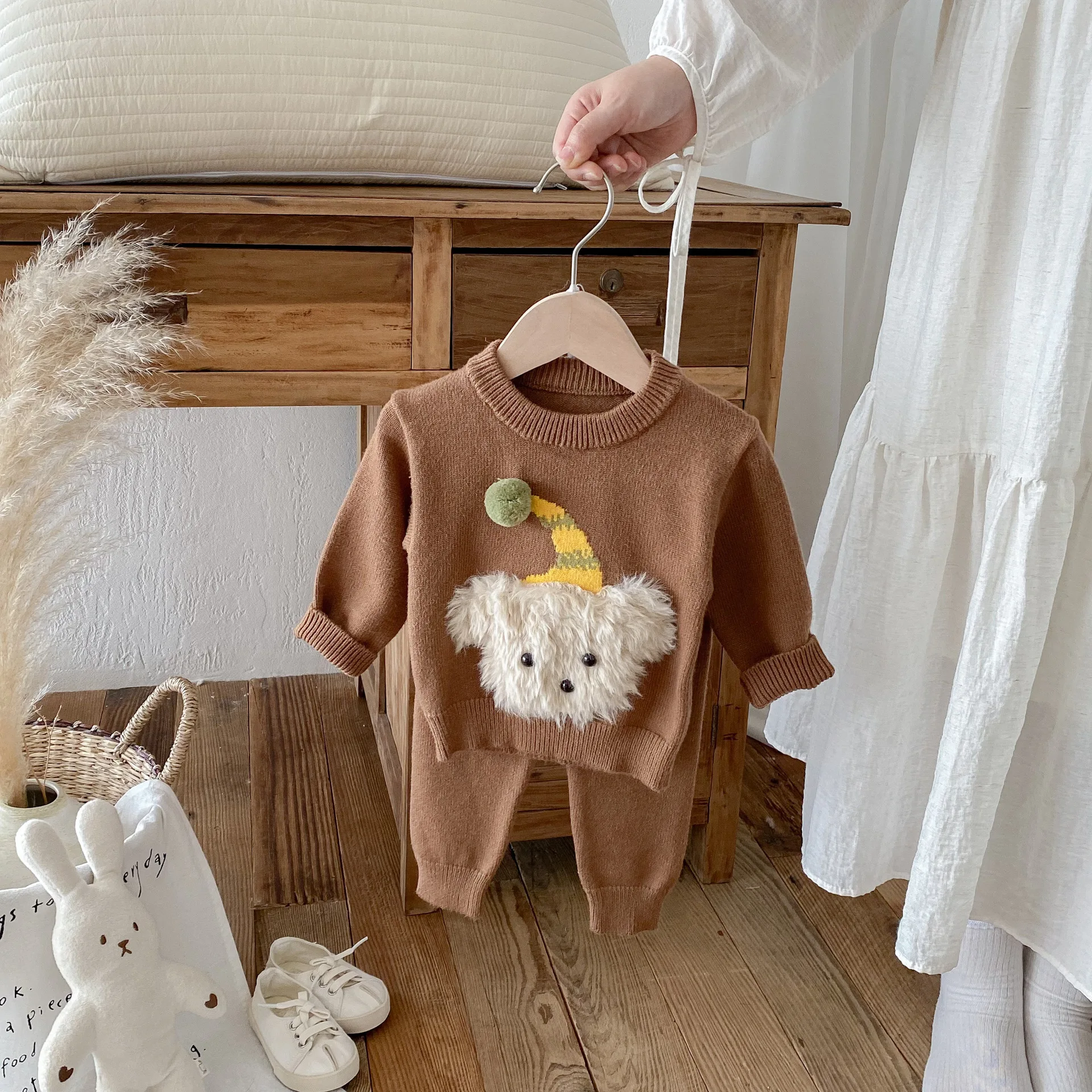 Baby Knitted Sweater Set 2025 Autumn and Winter Cartoon Sweater +Pant Casual Toddler Girl's Two-piece Suit