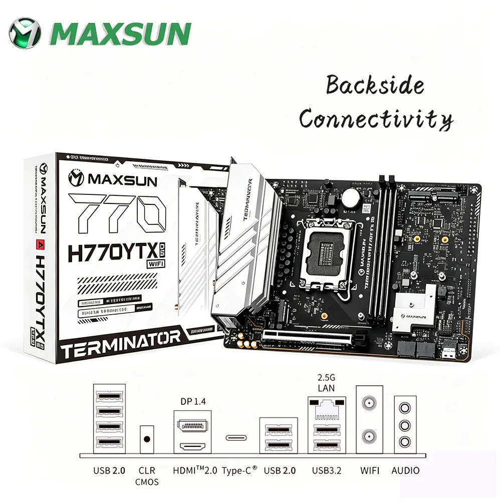Placa Base Maxsun H770, DDR5, WIFI Integrado, Distribución de Puertos Traseros, 4*PCIE4.0 M.2, DDR5 de Doble Canal, XMP 8000MHz, Placa de Escritorio de Alta Velocidad