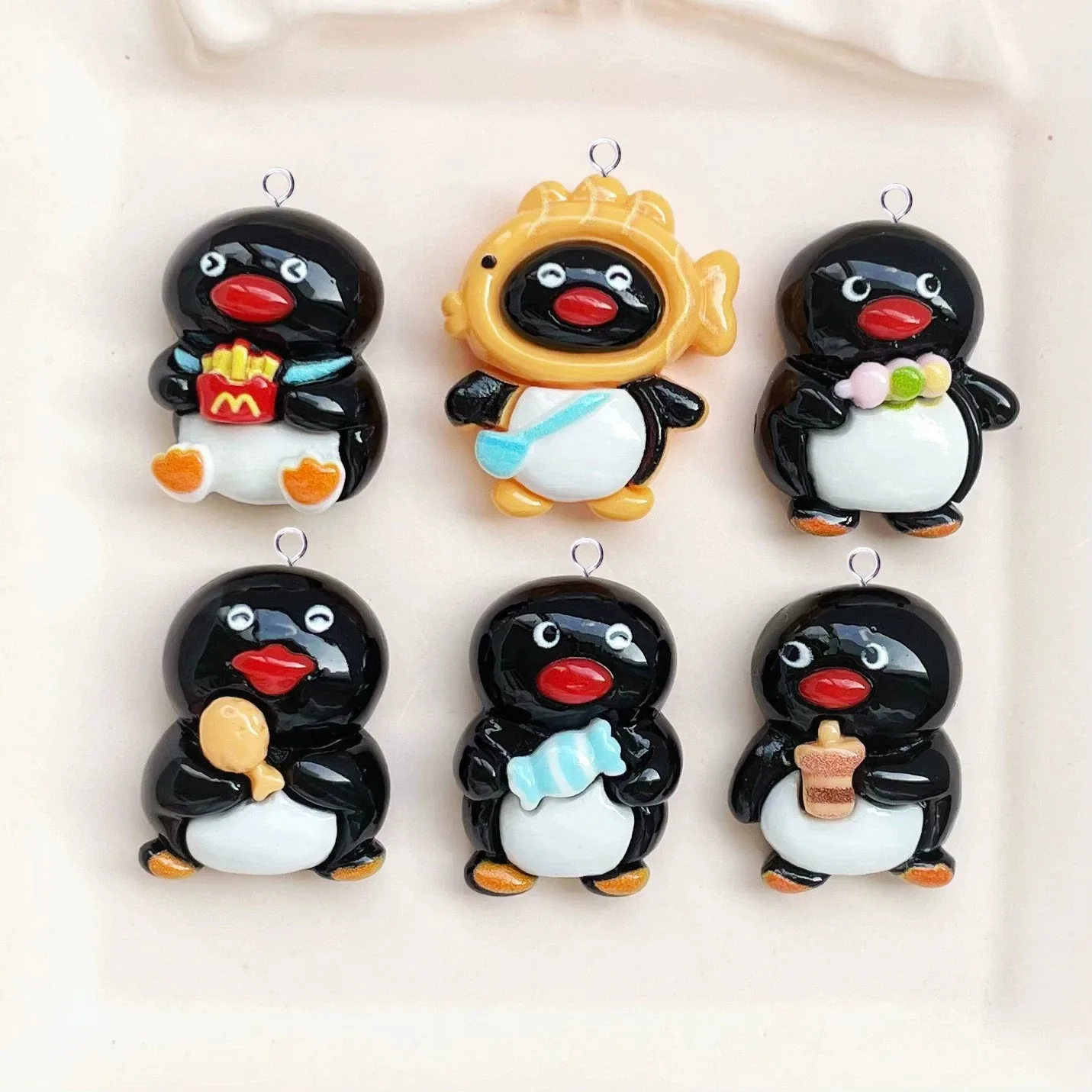 10Pcs Kawaii Black Penguin Pendant for Jewelry Making Findings Cute Resin Animals Charms Flatback For Earrings