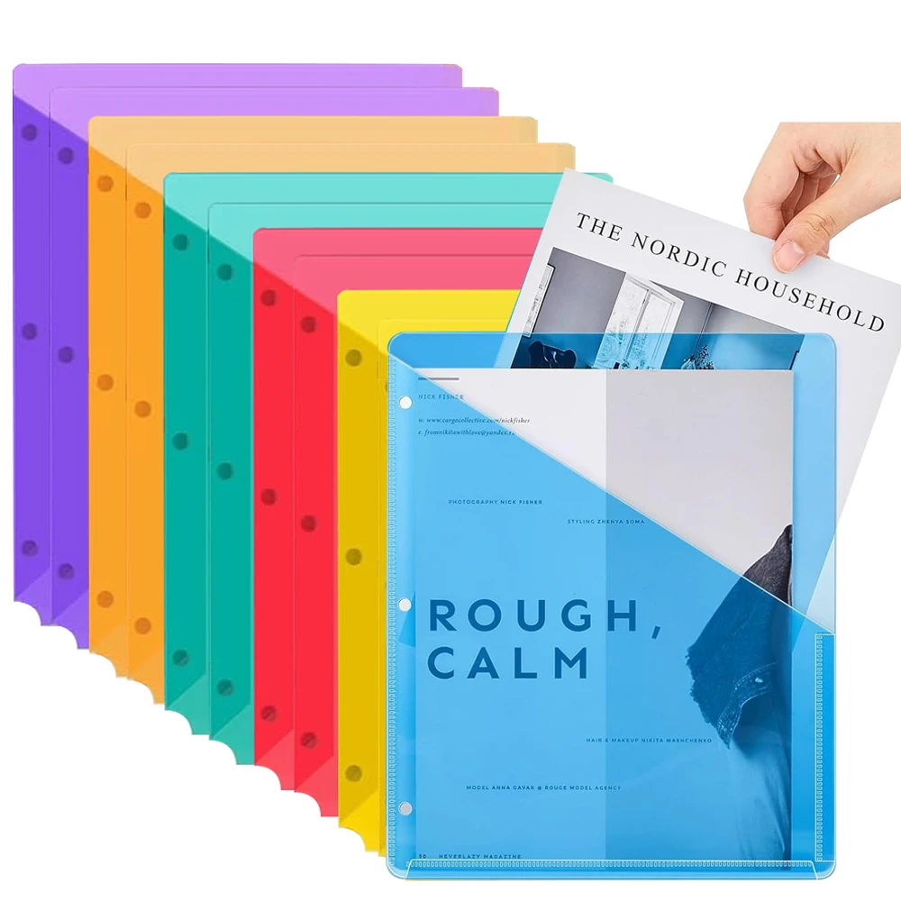 50Pack Binder Pockets 3Hole Clear Document Folders 11.25inch Slash File Binder Organizer for Office School Document Organizer