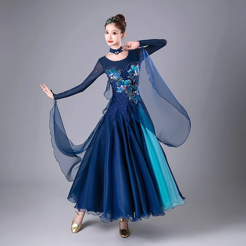 2025 Ballroom Dance Dress New Women Competition Ball Gown Puffy Prom Dress Floral Puffy Prom Dresses Evening Costumes Waltz