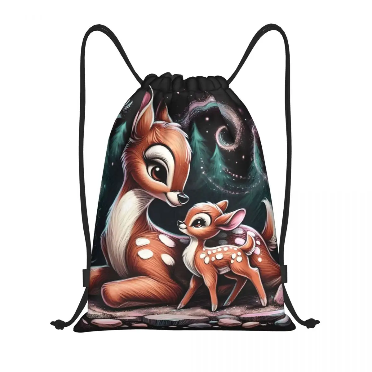 Personalizado anime bambi filme cordão mochila sacos das mulheres dos homens leve dos desenhos animados kawaii ginásio esportes sacos para viajar