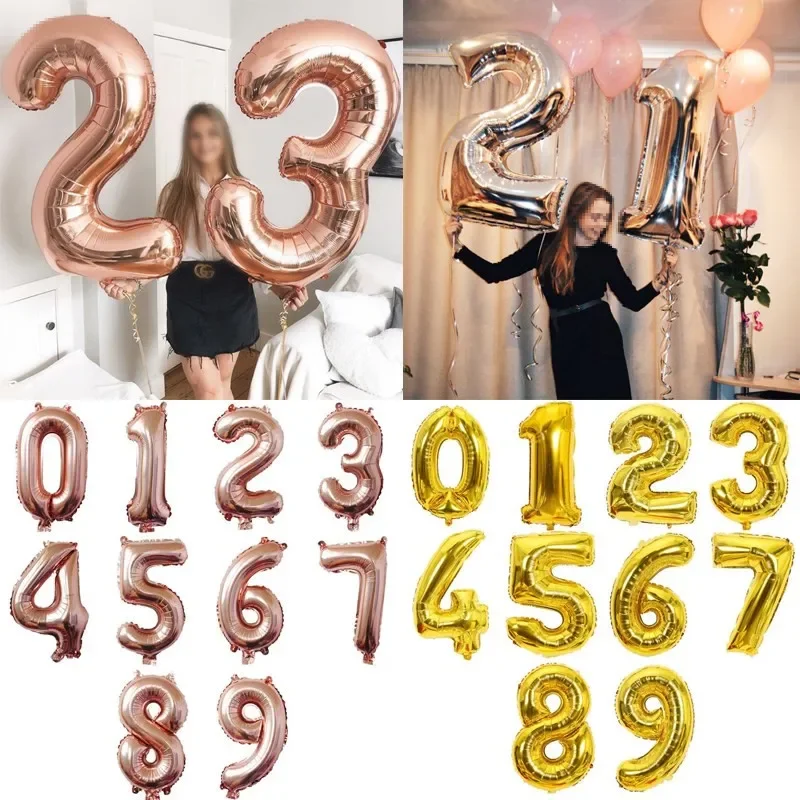 Balony cyfrowe 32/40 cali 0-9, duże balony foliowe, różowe złoto, balony na urodziny, balony na hel, dekoracje na przyjęcie urodzinowe, ślub, artykuły dekoracyjne.