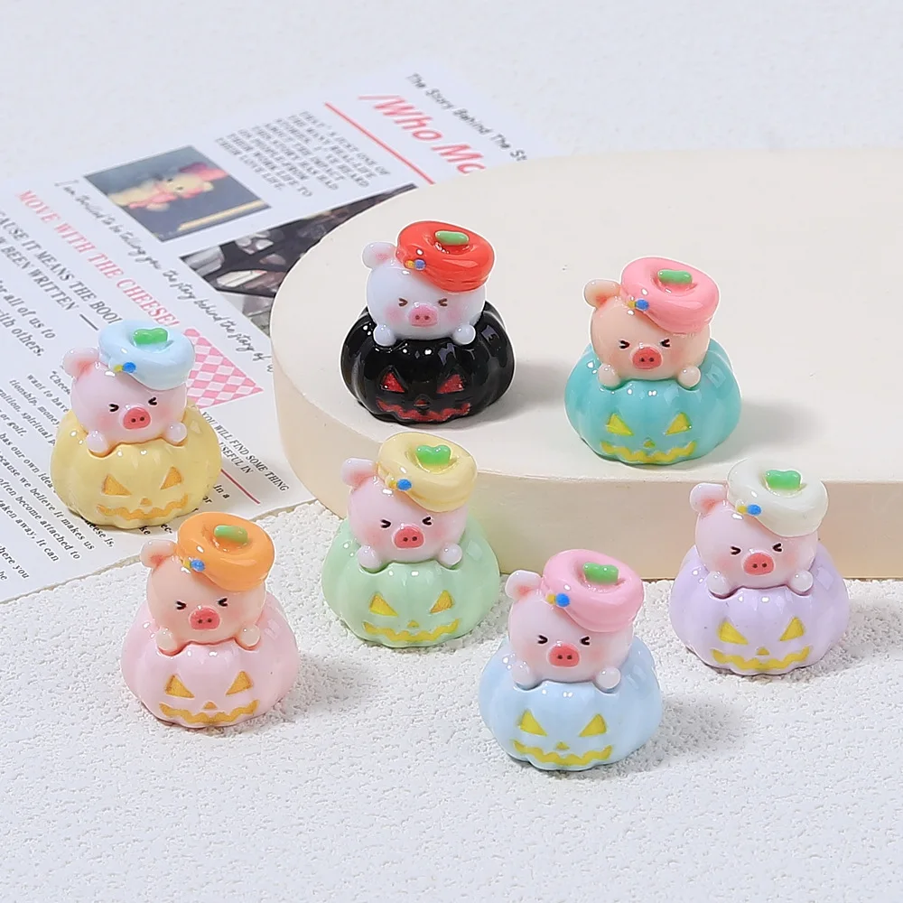 5pcs/lot Halloween Decorations Miniature 3D Pumpkin Pig Resin Cabochons Scrapbooking Crafts DIY Dollhouse Accessories