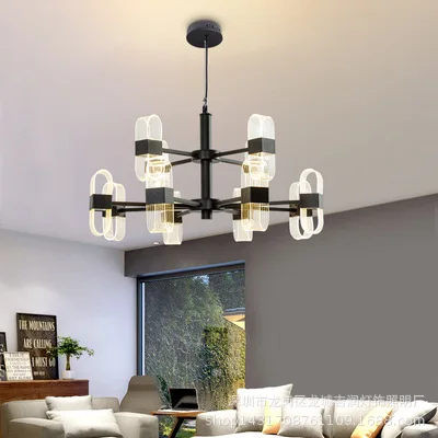 

Black Chandelier Creative Dining Living Room Bedroom Smart Lighting System Acrylic Base Pendant Light Luxury Room Hanging Lamp