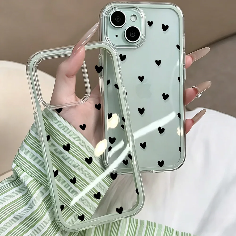 Love Heart INS Transparente Handyhülle für iPhone 17 13 16 15 11 12 14 Pro Max 17 Air XR X Hülle Silikon 2 IN 1 Stoßfeste Weiche Abdeckung – Detail 4