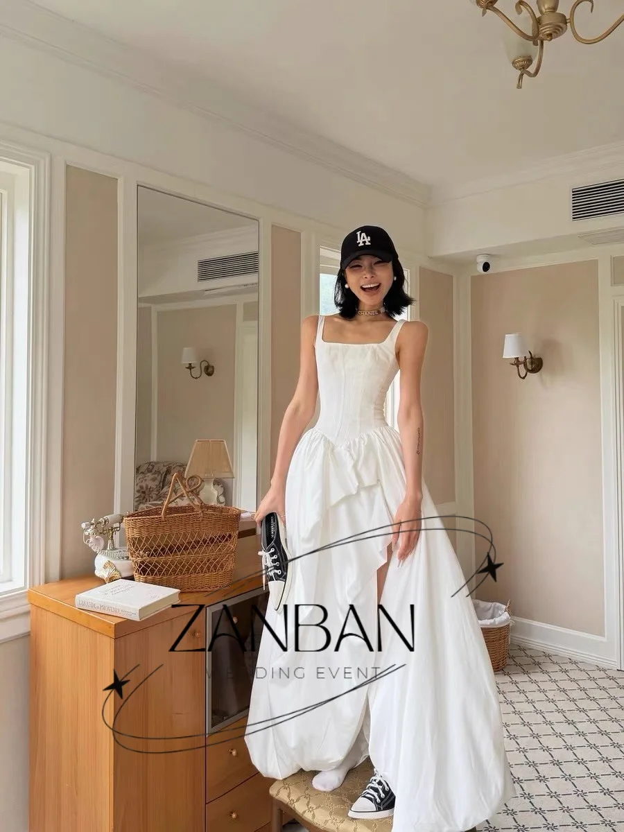 ZanBan 2026 Customized Pretty Bride Gowns Plus Size Spaghetti Strap Korea Princess Wedding Dresses Korea Photoshoot Sleeveless