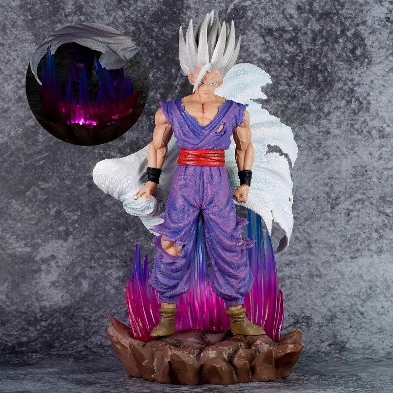 39cm Dragon Ball Son Gohan Anime Characters White God Beast White Hair in Cloak Illuminated Model  Action Figure Gift Toys Kids