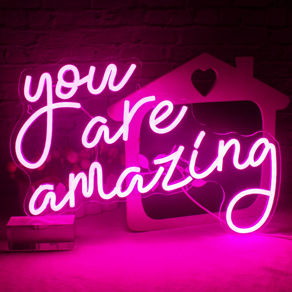 You Are Amazing Neon Sign Pink USB Word Neon Lights for Wall Decor Led Letter Light Up Sign Bedroom Bar Party Birthay Wedding