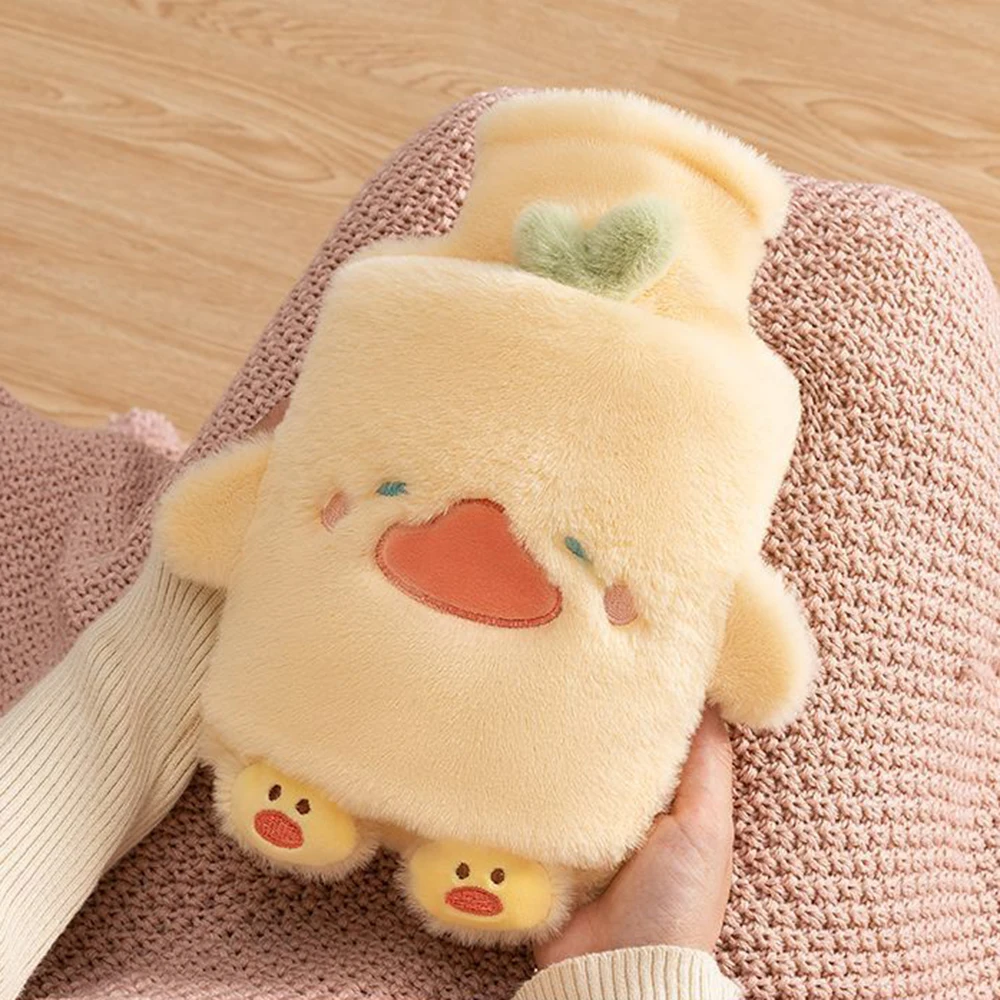 1000ml/33.81oz Warm Hot Water Bag PVC Inner Liner Water Injection Cute Warm Water Bag Cartoon Animal Cute Plush Portable Bag