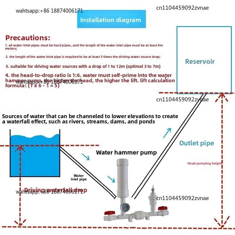 Mountain forest agricultural irrigation self-pickup water pump water hammer pump unplugged and oil-free high lift water pump