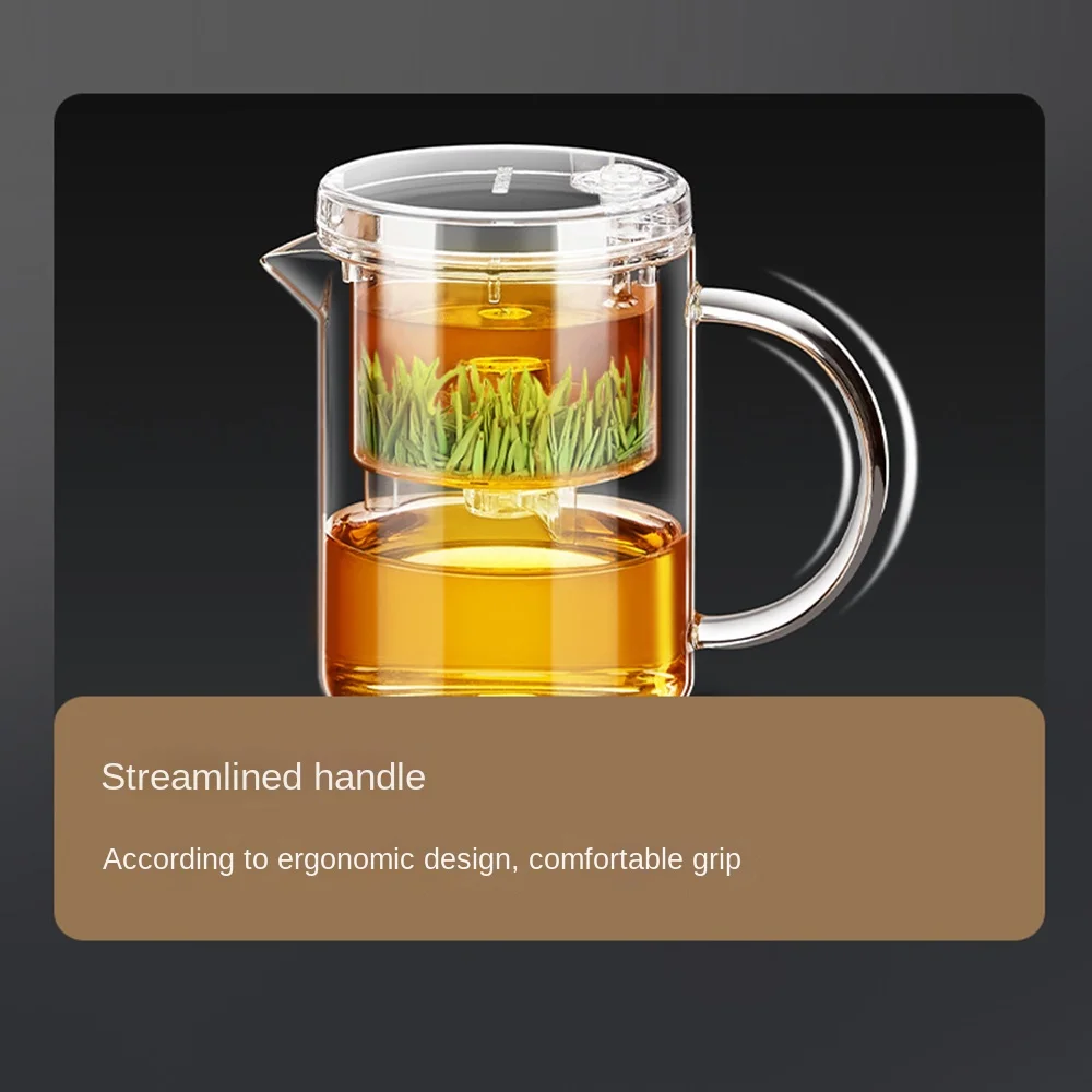 Heat-resistant Glass Teapot with Filter Separation Glass Filter Transparent Tea Maker Leak-proof Press AUTO-OPEN Fair Cup Home