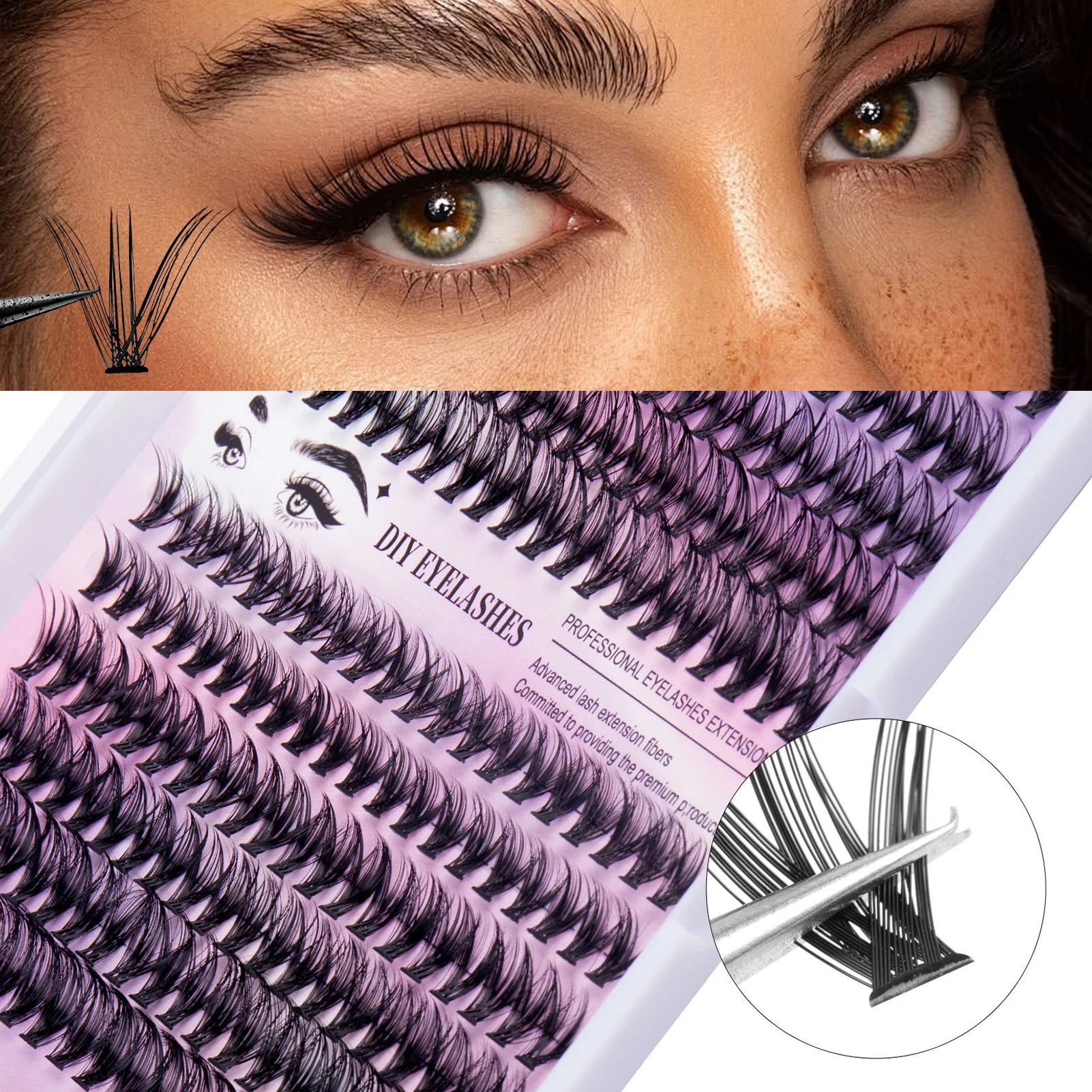 DIYセグメントつけまつげ ナチュラルルック 30D 40D まつげエクステ 再利用可能つけまつげセット ボンドとシール、ピンセット、ブラシ付き