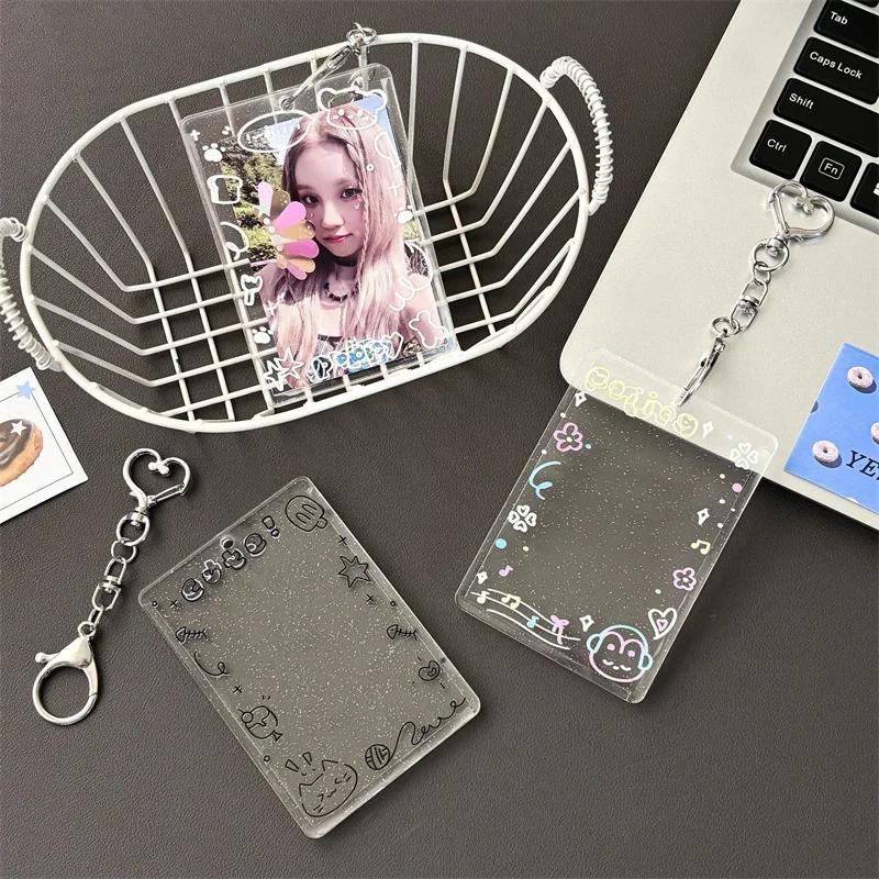 3 Inch Kpop Graffiti Simple Transparent Glitter Card Holder Postcard Collector Card Lomo Card Protector Photo Card Album Photo