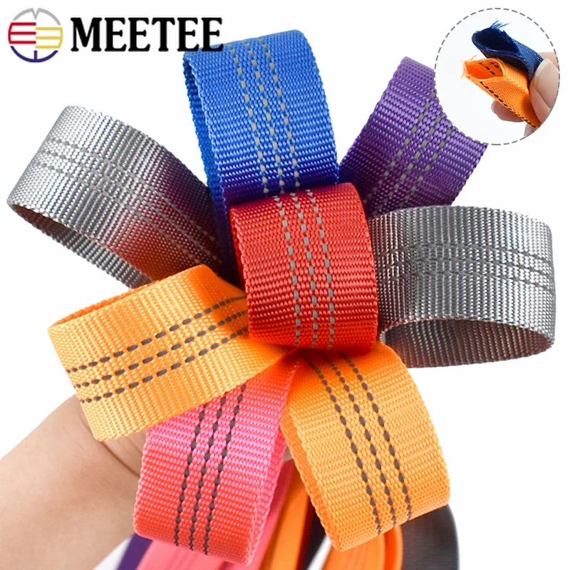 

2-10M 25mm Nylon Tarp Webbing Strap Double-layer Ribbon Band Bag Straps Pet Collar Reflective Safety Tape DIY Sewing Accessories