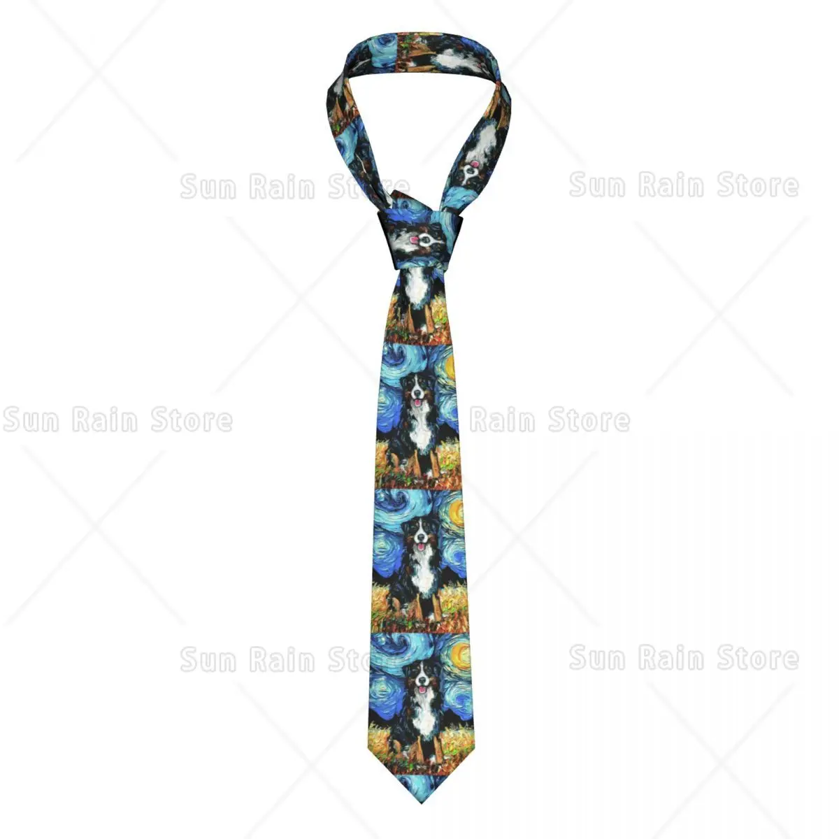 Custom Starry Night Bernese Mountain Dog Ties for Men Fashion Pet Puppy Silk Office Necktie