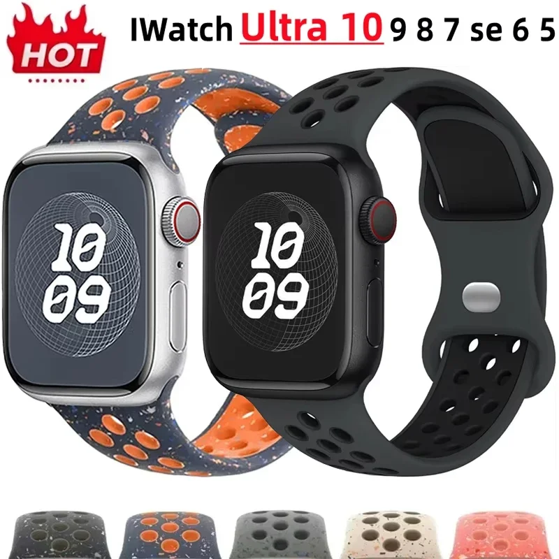 Sport band for Apple Watch strap Ultra-2 49mm Series 9/8/7 41mm 45mm 38 42MM Silicone Bracelet iWatch serie 6 SE 5 4 3 44mm 40mm