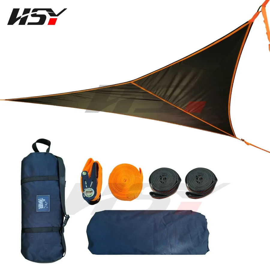 Triangular Hammock Outdoor Camping Hanging Off-The-Ground Aerial Hammock Nylon Parachute Fabric Anti-Rollover Portable Hammock