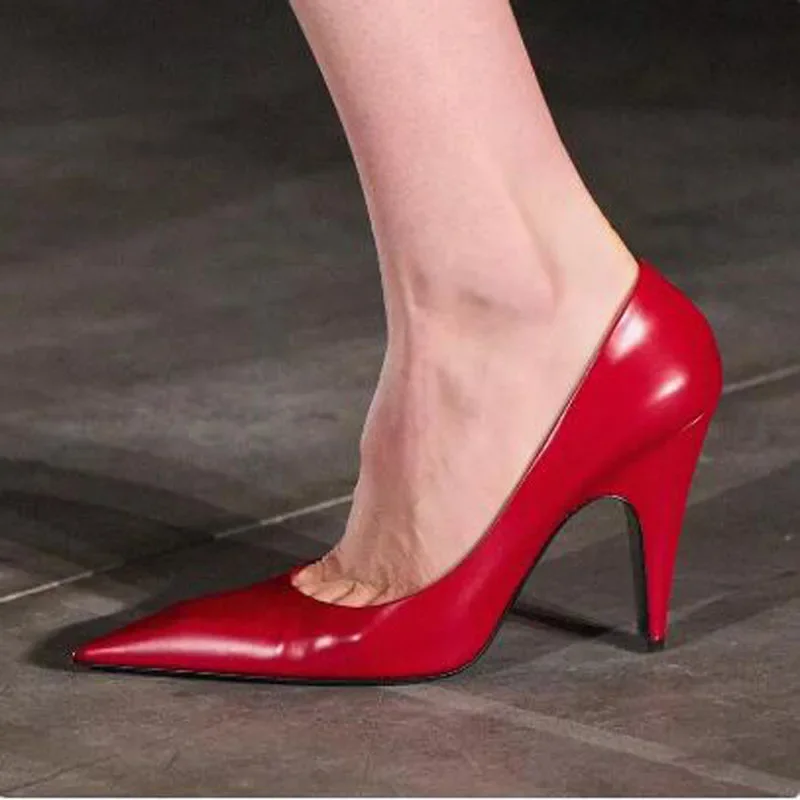 Escarpins à talons aiguilles peu profonds pour femmes, cuir pointu, robe de banquet, chaussures simples, style français, rouge, noir, marron, taille 34, nouveau